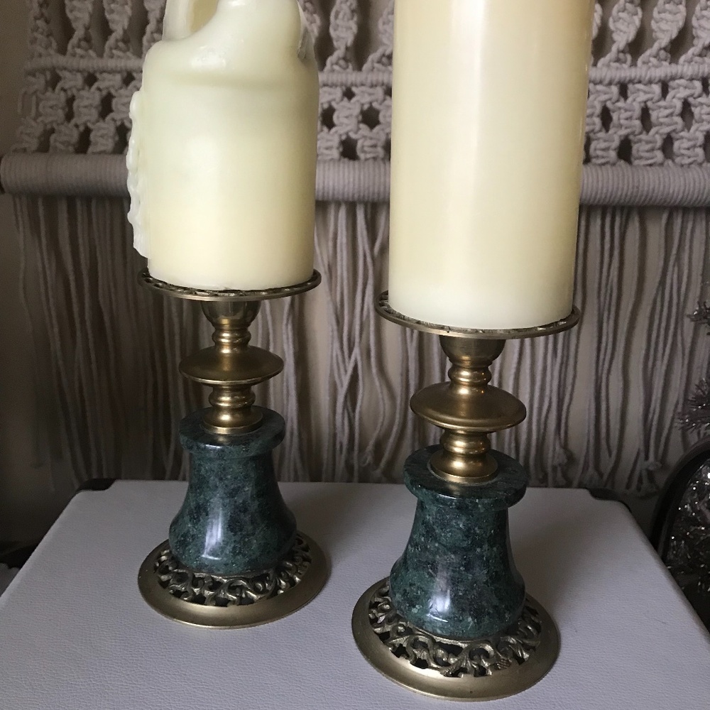 Vintage Marble Brass Candle Holders